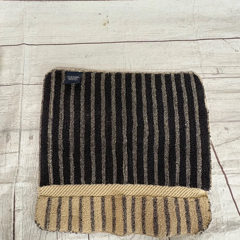 Vintage Ralph Lauren Hand Towel Wash Cloth Brown Black Stripe 100% Cotton
